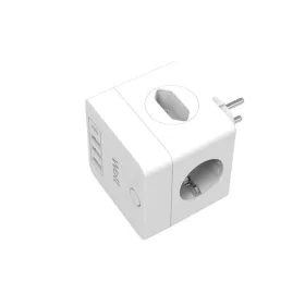   WELL Hálózati elosztó Powercube, 2x Schuko, 2x Euro, 3x USB-A, 1x USB-C, kapcsolóval, fehér