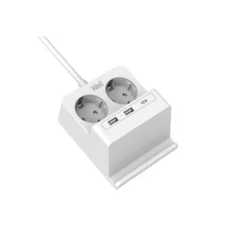   WELL Hálózati elosztó 2-es,, 2x USB-A, 1x USB-C, Wireless töltés, 2m, fehér