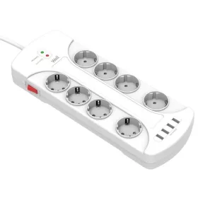   WELL Hálózati elosztó 8-as, 4x USB-A, túlfeszvédős, kapcsolóval, 3m, fehér