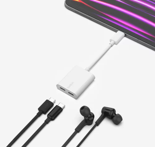 Belkin RockStar USB-C Apa - 2xUSB-C Anya Adapter - Fehér