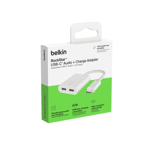 Belkin RockStar USB-C Apa - 2xUSB-C Anya Adapter - Fehér