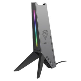   Vertux Fejhallgató állvány - ZULU (4in1 USB HUB, 2xUSB 3.0, 3,5mm Jack, RGB LED, fekete)