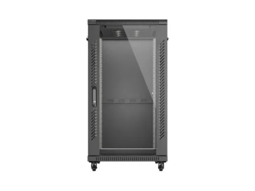 Lanberg FF01-6022-12B 19" 22U SZÉL:600mm MÉLY:1000mm MAG:1200mm lapraszerelt üvegajtós fekete szerver szekrény