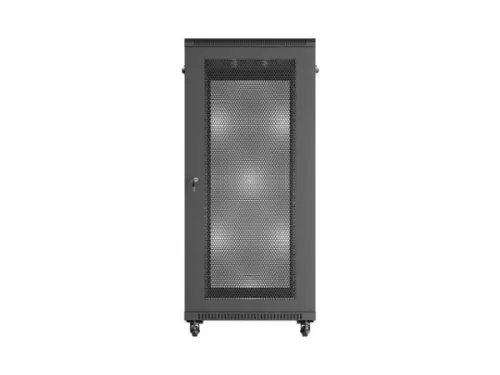 Lanberg FF01-6027-23B 19" 27U SZÉL:600mm MÉLY:1000mm MAG:1300mm lapraszerelt hálós fémajtós fekete álló szerver szekrény