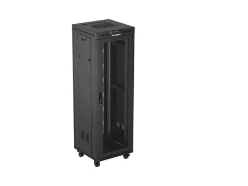 Lanberg FF01-6637-23BL 19" 37U SZÉL:600mm MÉLY:600mm MAG:1898mm lapraszerelt LCD hálós fémajtós fekete álló rack szekrény