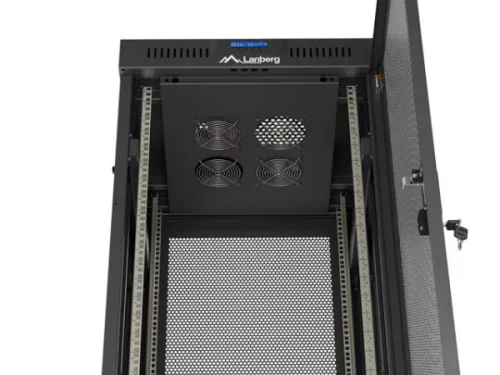 Lanberg FF01-6637-23BL 19" 37U SZÉL:600mm MÉLY:600mm MAG:1898mm lapraszerelt LCD hálós fémajtós fekete álló rack szekrény