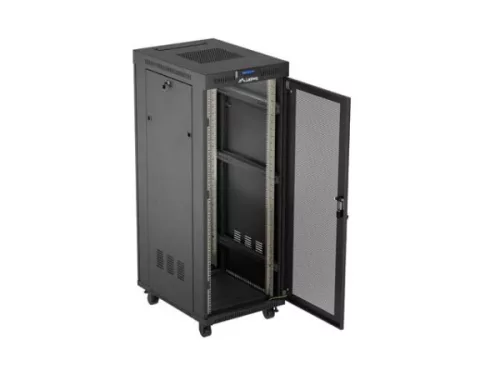 Lanberg FF01-6832-23BL 19" 32U SZÉL:600mm MÉLY:800mm MAG:1676mm lapraszerelt LCD hálós fémajtós fekete álló rack szekrény