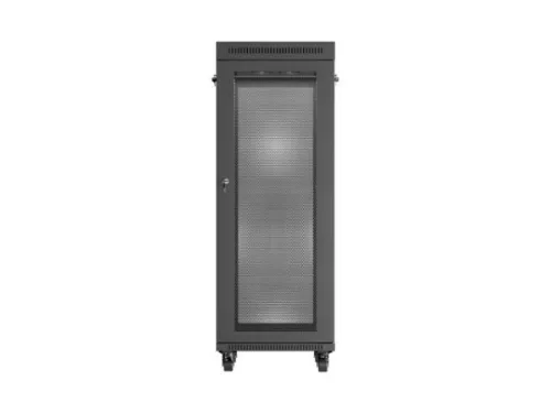 Lanberg FF01-6832-23BL 19" 32U SZÉL:600mm MÉLY:800mm MAG:1676mm lapraszerelt LCD hálós fémajtós fekete álló rack szekrény