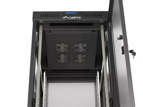 Lanberg FF01-6832-23BL 19" 32U SZÉL:600mm MÉLY:800mm MAG:1676mm lapraszerelt LCD hálós fémajtós fekete álló rack szekrény