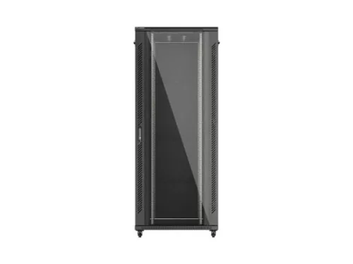 Lanberg FF01-8042-12B 19" 42U SZÉL:800mm MÉLY:1000mm MAG:2047mm lapraszerelt üvegajtós fekete szerver szekrény