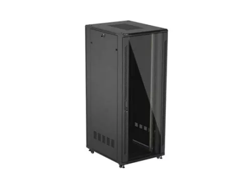 Lanberg FF01-8042-12B 19" 42U SZÉL:800mm MÉLY:1000mm MAG:2047mm lapraszerelt üvegajtós fekete szerver szekrény