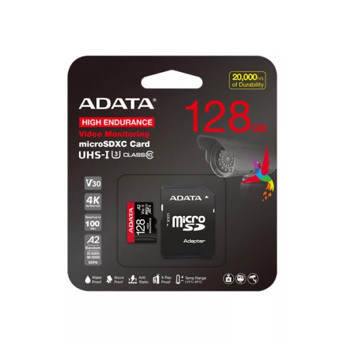 ADATA MicroSD kártya - 128GB microSDXC UHS-I U3 Class10 A2 V30S HIGH (R/W: 100/85 MB/s) + adapter