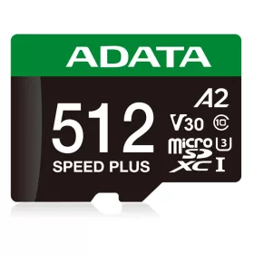  ADATA MicroSD kártya - 512GB microSDXC UHS-I U3 Class10 A2 V30 (R/W: 180/160 MB/s) + adapter