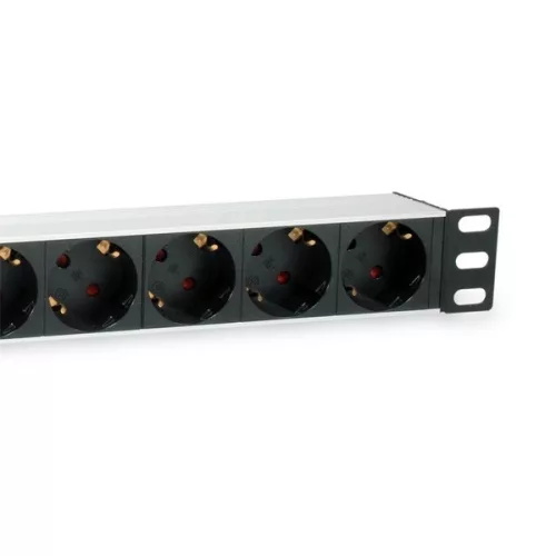 Equip Hálózati Elosztó - 333292 (Schuko, 9 Schuko, Rack 1U, 1,8m kábel, aluminium, fekete)