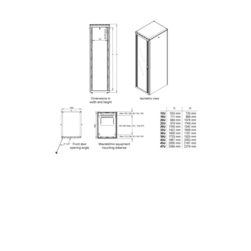Equip Rackszekrény - EDF-26-6080-G-BIAA (19", 26U, 600x800mm, előre szerelt, szürke)