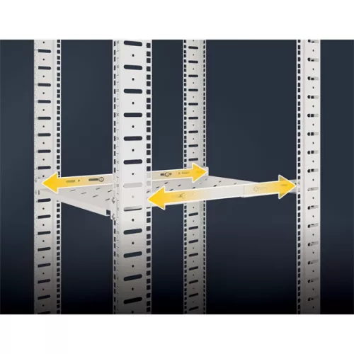Manhattan Rackszekrény polc - 714112 (19", 1U, fix rögzítés, változtatható sínekkel: 550 - 750 mm mély, 20kg, szürke)