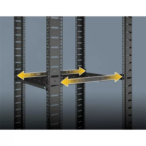 Manhattan Rackszekrény polc - 714716 (19", 1U, fix rögzítés, változtatható sínekkel: 750 - 950 mm mély, 20kg, fekete)