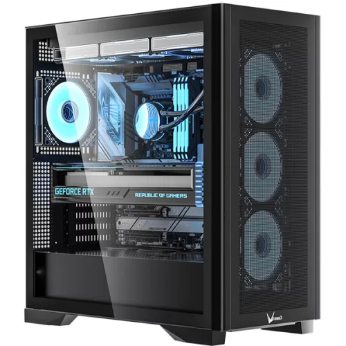 Formula Számítógépház - AirPower G5 EX Black (fekete, ablakos, 4x12cm venti, EATX, 2xUSB3.0, 1xType-C)