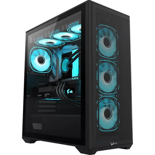 Formula Számítógépház - AirPower G5 Plus Black (fekete, ablakos, 4x12cm venti, EATX, 2xUSB3.0, 1xType-C)