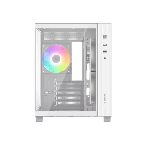ID-Cooling Számítógépház - VIEW 500 ARGB WH (ablakos, 3x12cm A-RGB, BTF, mATX, 1xUSB3.0, 1xUSB2.0, fehér)