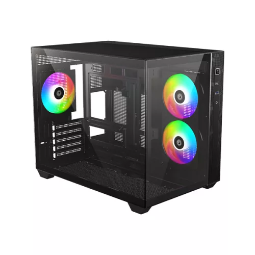 ID-Cooling Számítógépház - VIEW 500 ARGB (ablakos, 3x12cm A-RGB, BTF, mATX, 1xUSB3.0, 1xUSB2.0, fekete)