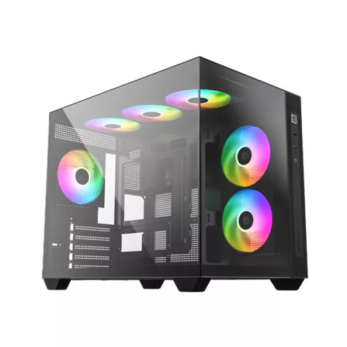 ID-Cooling Számítógépház - VIEW 500 ARGB (ablakos, 3x12cm A-RGB, BTF, mATX, 1xUSB3.0, 1xUSB2.0, fekete)