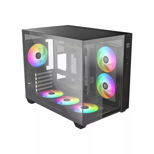 ID-Cooling Számítógépház - VIEW 500 ARGB (ablakos, 3x12cm A-RGB, BTF, mATX, 1xUSB3.0, 1xUSB2.0, fekete)