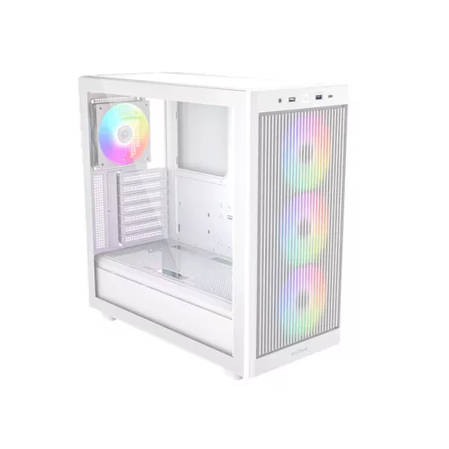 ID-Cooling Számítógépház - WARE 510 ARGB WH (ablakos, 4x12cm A-RGB, ATX, USB3.0, 1xUSB-C, 1xUSB2.0, fehér)