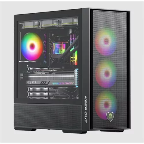 KEEP OUT Számítógépház - XC-805 MESH (fekete, ablakos, 6x12cm ARGB venti, microATX, 2xUSB2.0, 2xUSB3.0)