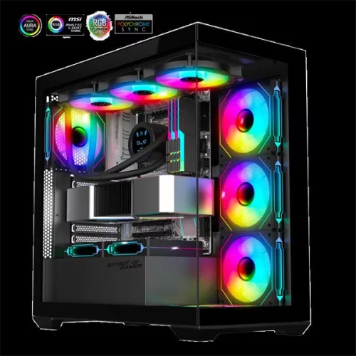 Spirit of Gamer Számítógépház - SPARK Black (fekete, ablakos, 9x12cm ventilátor, alsó táp,  ATX, 2xUSB3.0, 1xUSB-C)