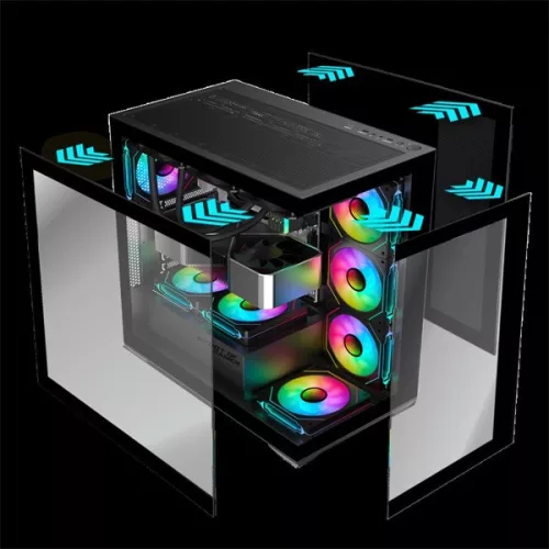 Spirit of Gamer Számítógépház - SPARK Black (fekete, ablakos, 9x12cm ventilátor, alsó táp,  ATX, 2xUSB3.0, 1xUSB-C)