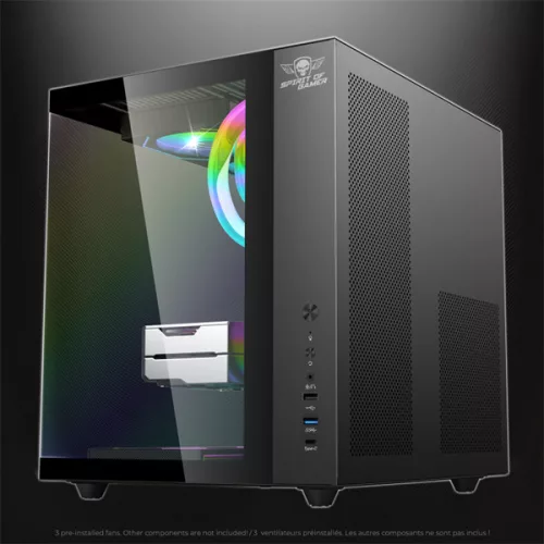 Spirit of Gamer Számítógépház - BANDIT GT (fekete, ablakos, 3x12cm ventilátor, alsó táp,  ATX, 1x USB-C, 3x USB-A)