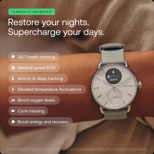 Withings Scanwatch 2 / 42mm (Activity, Sleep Tracker, ECG, Temperature, SPO2 / Stainless steel, fkm wristband, sapphire glass) - Blue