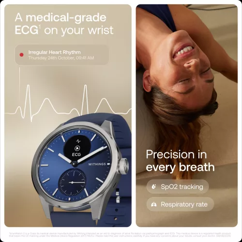 Withings Scanwatch 2 / 42mm (Activity, Sleep Tracker, ECG, Temperature, SPO2 / Stainless steel, fkm wristband, sapphire glass) - Blue