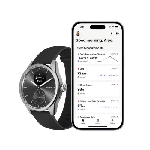 Withings Scanwatch 2 / 42mm (Activity, Sleep Tracker, ECG, Temperature, SPO2 / Stainless steel, fkm wristband, sapphire glass) - Black