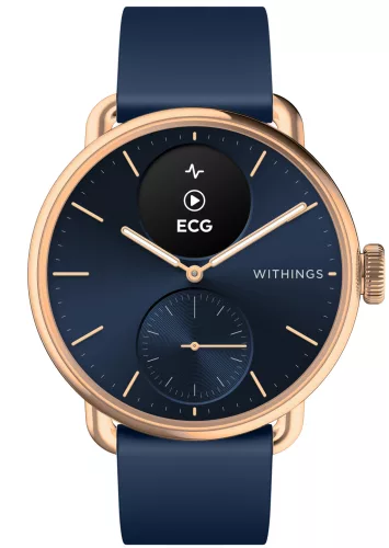 Withings Scanwatch 2 / 38mm (Activity, Sleep Tracker, ECG, Temperature, SPO2 / Stainless steel, fkm wristband, sapphire glass) - Blue
