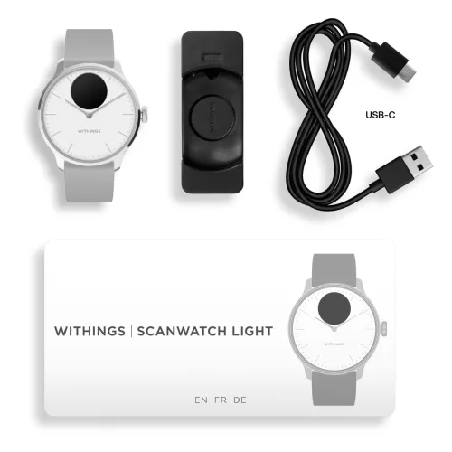Withings Scanwatch Light / 37mm (Activity, Sleep Tracker / Stainless steel, fkm wristband, sapphire glass) - White