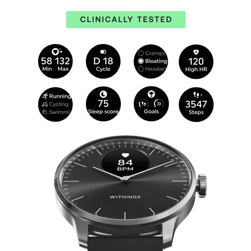 Withings Scanwatch Light / 37mm (Activity, Sleep Tracker / Stainless steel, fkm wristband, sapphire glass) - Black