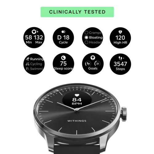 Withings Scanwatch Light / 37mm (Activity, Sleep Tracker / Stainless steel, fkm wristband, sapphire glass) - Black