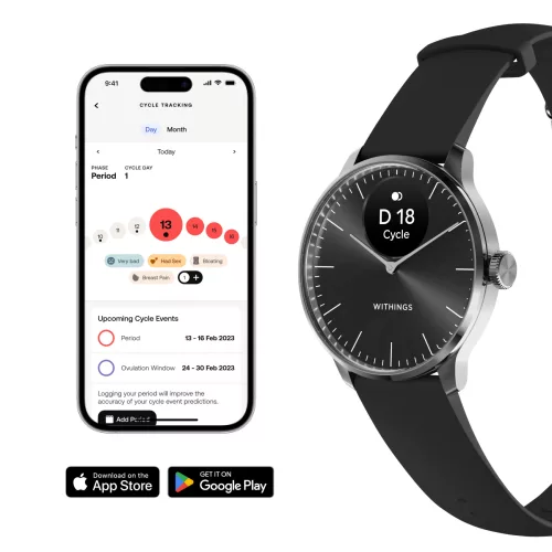 Withings Scanwatch Light / 37mm (Activity, Sleep Tracker / Stainless steel, fkm wristband, sapphire glass) - Black