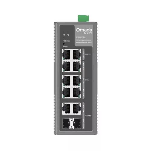 TP-LINK OMADA Switch Ipari 6x1000Mbps(POE+) + 2x1000Mbps(POE++) + 2xGigabit kombó SFP Fémházas, IES210GPP