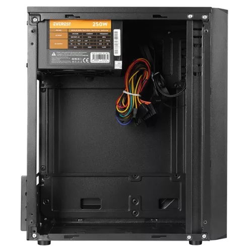 Everest Számítógépház - SABER RGB Peak 250W (fekete; Micro ATX / MINI-ITX, 250W táp, 2xUSB2.0 )