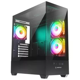   Rampage Számítógépház - CALIBRE (fekete; üveg; mATX; alsó táp; 4x120mm RGB, 1xUSB3.0 + 2xUSB2.0)