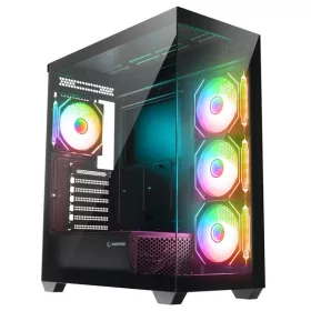   Rampage Számítógépház - HYDRA V4 (fekete; üveg; ATX; alsó táp; 4x120mm RGB, 1xUSB3.0 + 2xUSB2.0)