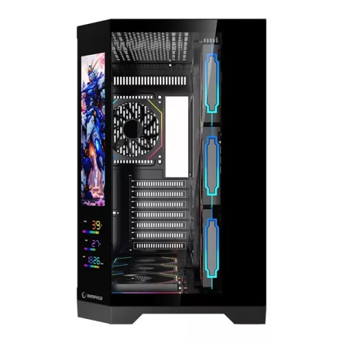 Rampage Számítógépház - NOVA V2 (fekete; üveg; ATX; 9,17" LCD kijelző, 7x120mm A-RGB, 1xUSB3.0 + 1xUSB-C)