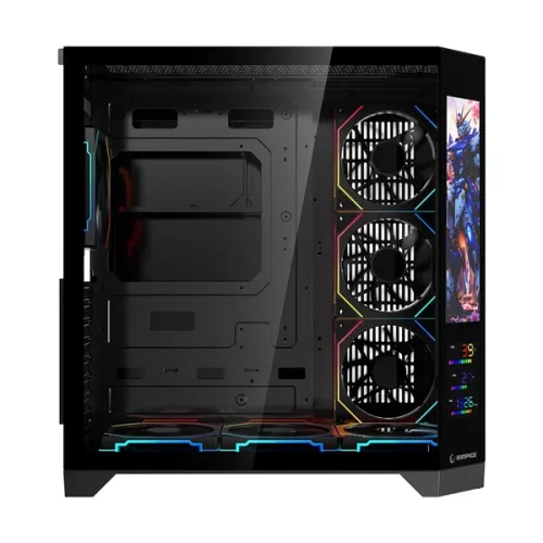 Rampage Számítógépház - NOVA V2 (fekete; üveg; ATX; 9,17" LCD kijelző, 7x120mm A-RGB, 1xUSB3.0 + 1xUSB-C)