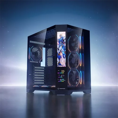 Rampage Számítógépház - NOVA V2 (fekete; üveg; ATX; 9,17" LCD kijelző, 7x120mm A-RGB, 1xUSB3.0 + 1xUSB-C)