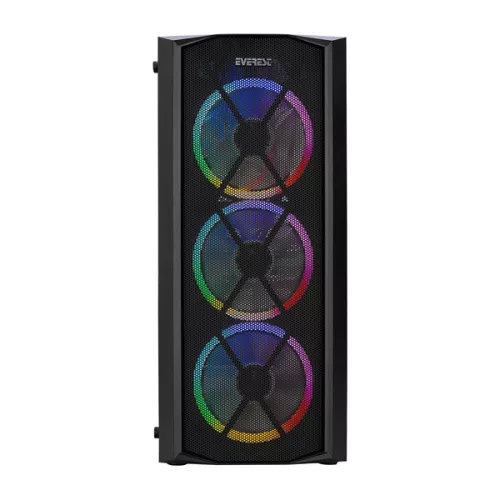Everest Számítógépház -  FLAT MESH (fekete; plexi; ATX; alsó táp; 4x120mm LED; 1xUSB3.0 + 2xUSB2.0, I/O; porszűrő)