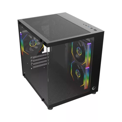Rampage Számítógépház - LUMID (fekete; ablakos; mATX, alsó táp, 3x120mm A-RGB)