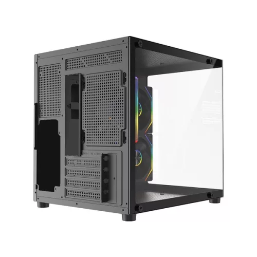 Rampage Számítógépház - LUMID (fekete; ablakos; mATX, alsó táp, 3x120mm A-RGB)